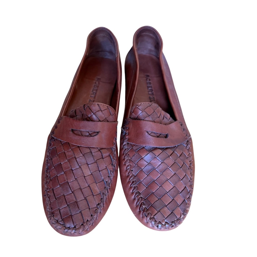 Robert Zur Womens Brown Woven Leather Penny Loafers Driver Shoes Size 10.5 AAA